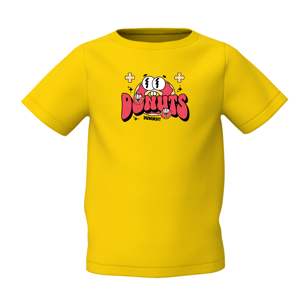 Donuts Graphic Kidƒ??s Yellow Round Neck Printed T-Shirt