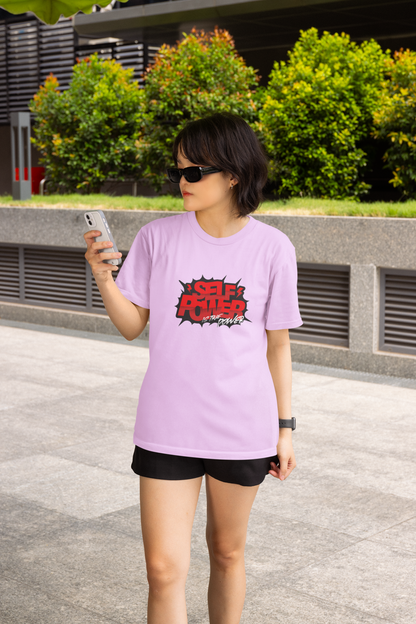 Self power is true half sleeve lavender round neck t-shirt for women by hello