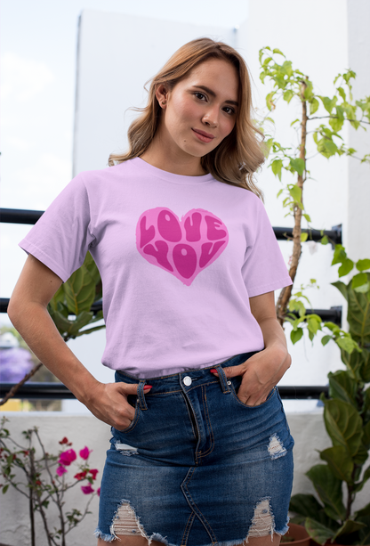 Love you half sleeve lavender round neck t-shirt for women by hello swanky - s