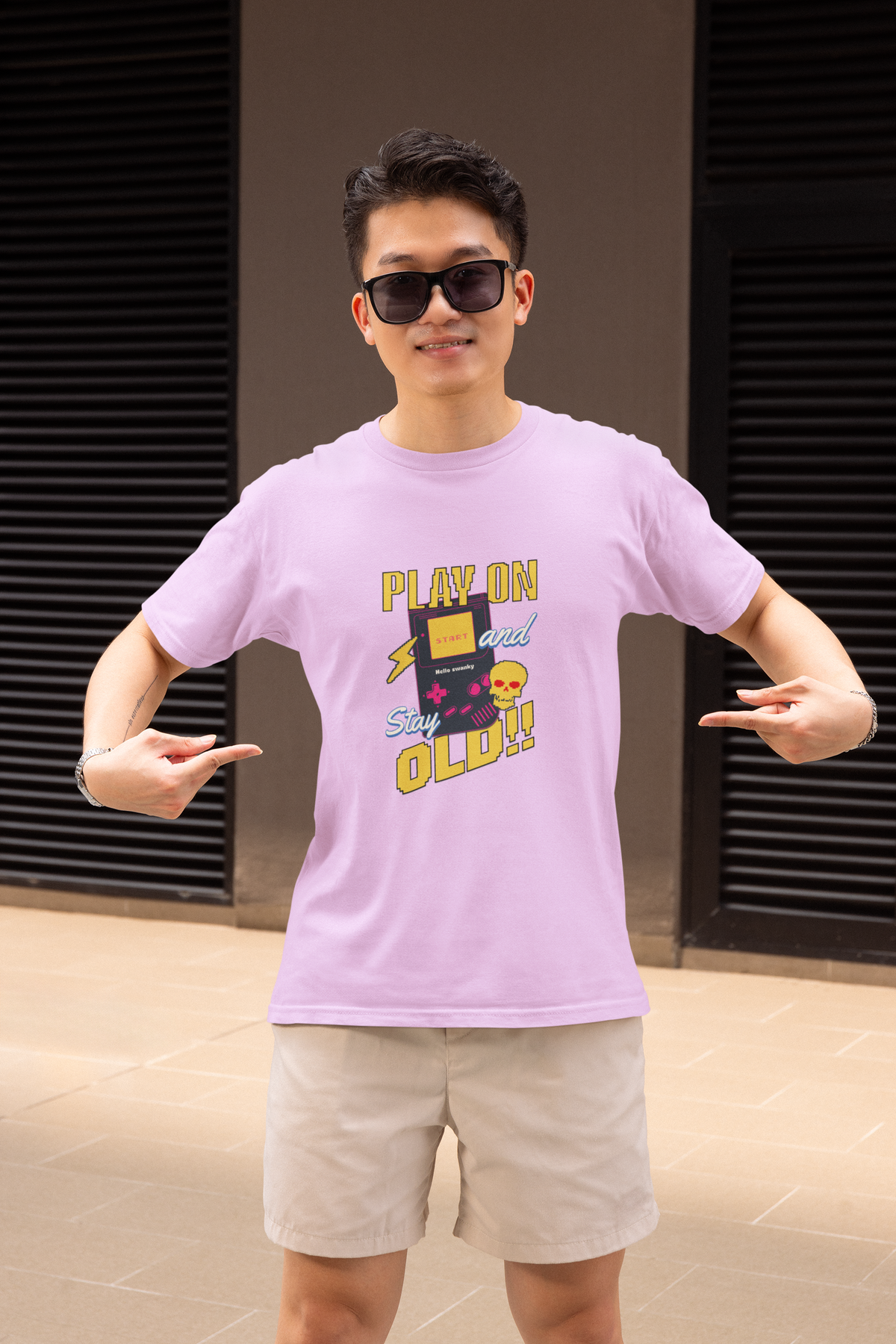 Play On & Stay Old Half Sleeve Lavender Round Neck T-Shirt for Men Hello Swanky