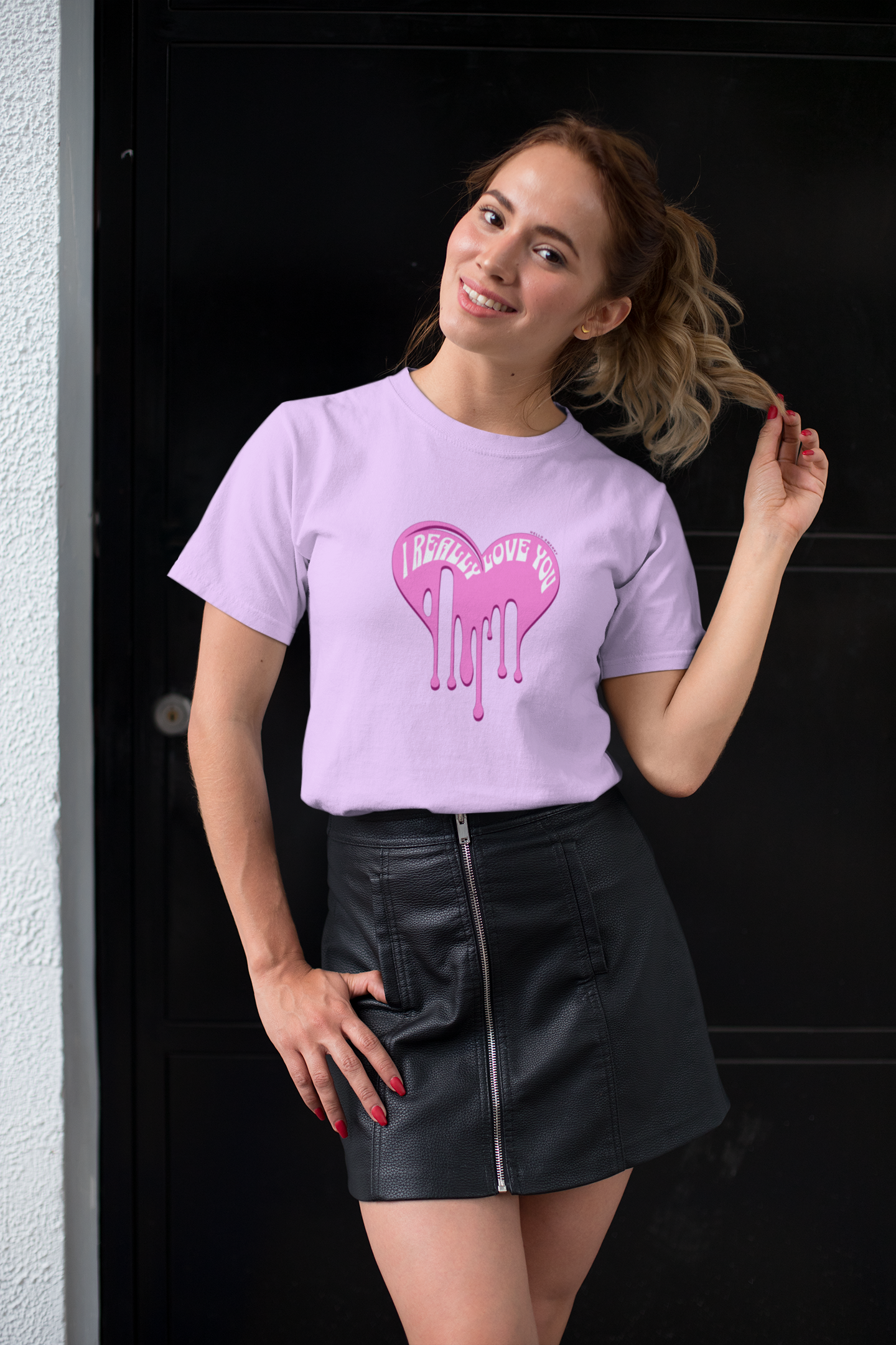 Really love you half sleeve lavender round neck t-shirt for women by hello