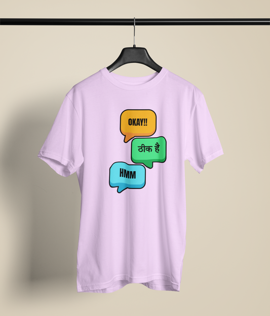OK & Hmm Unisex Lavender Round Neck T-Shirt | Desi Graphic