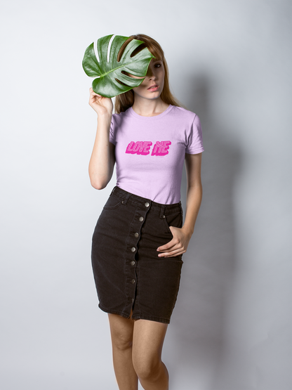 Love me half sleeve lavender round neck t-shirt for women by hello swanky - s
