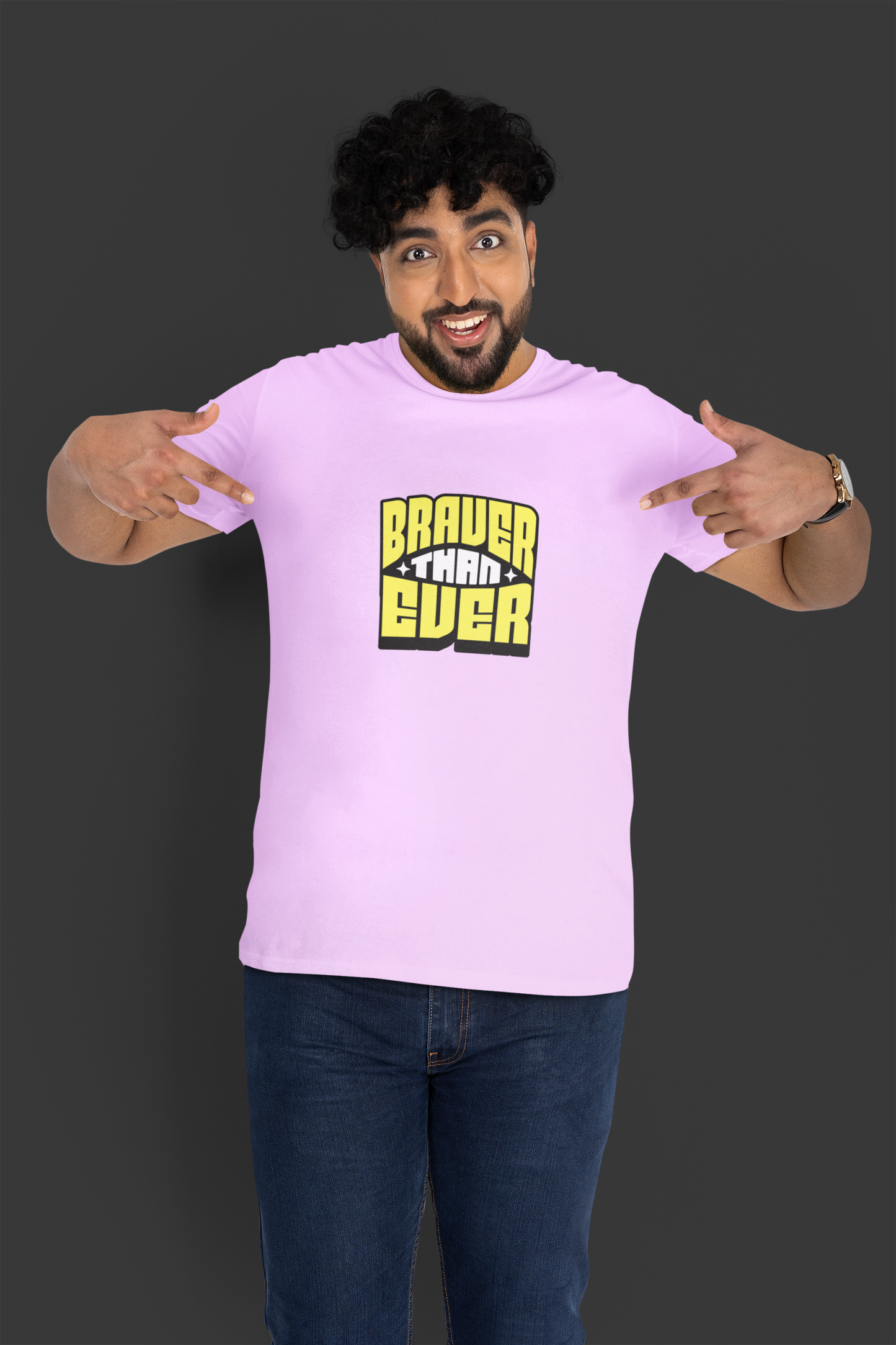 Braver Than Ever Lavender Half Sleeve Round Neck T-Shirt