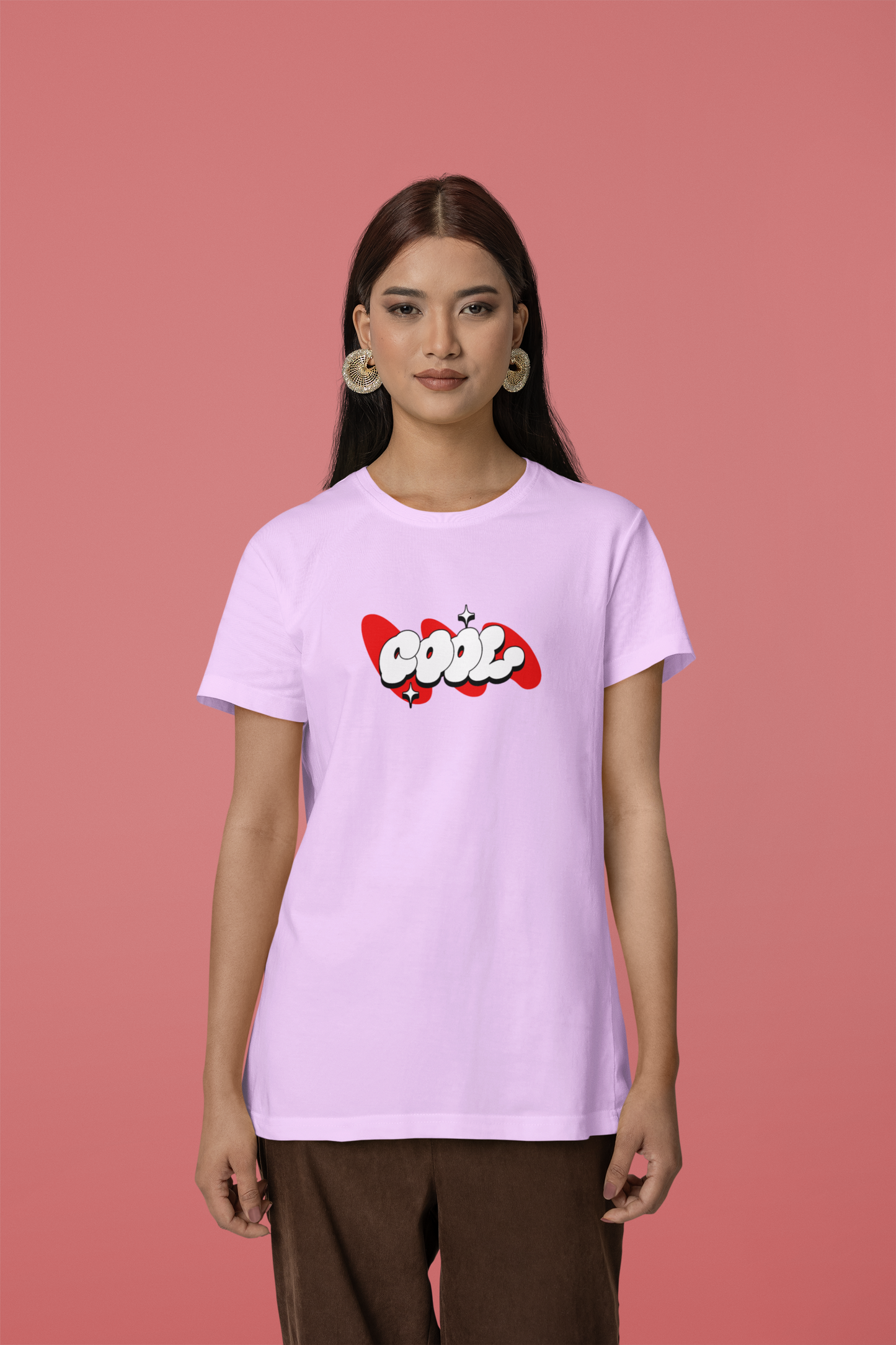 Cool Stars Half Sleeve Lavender Round Neck T-Shirt for Women