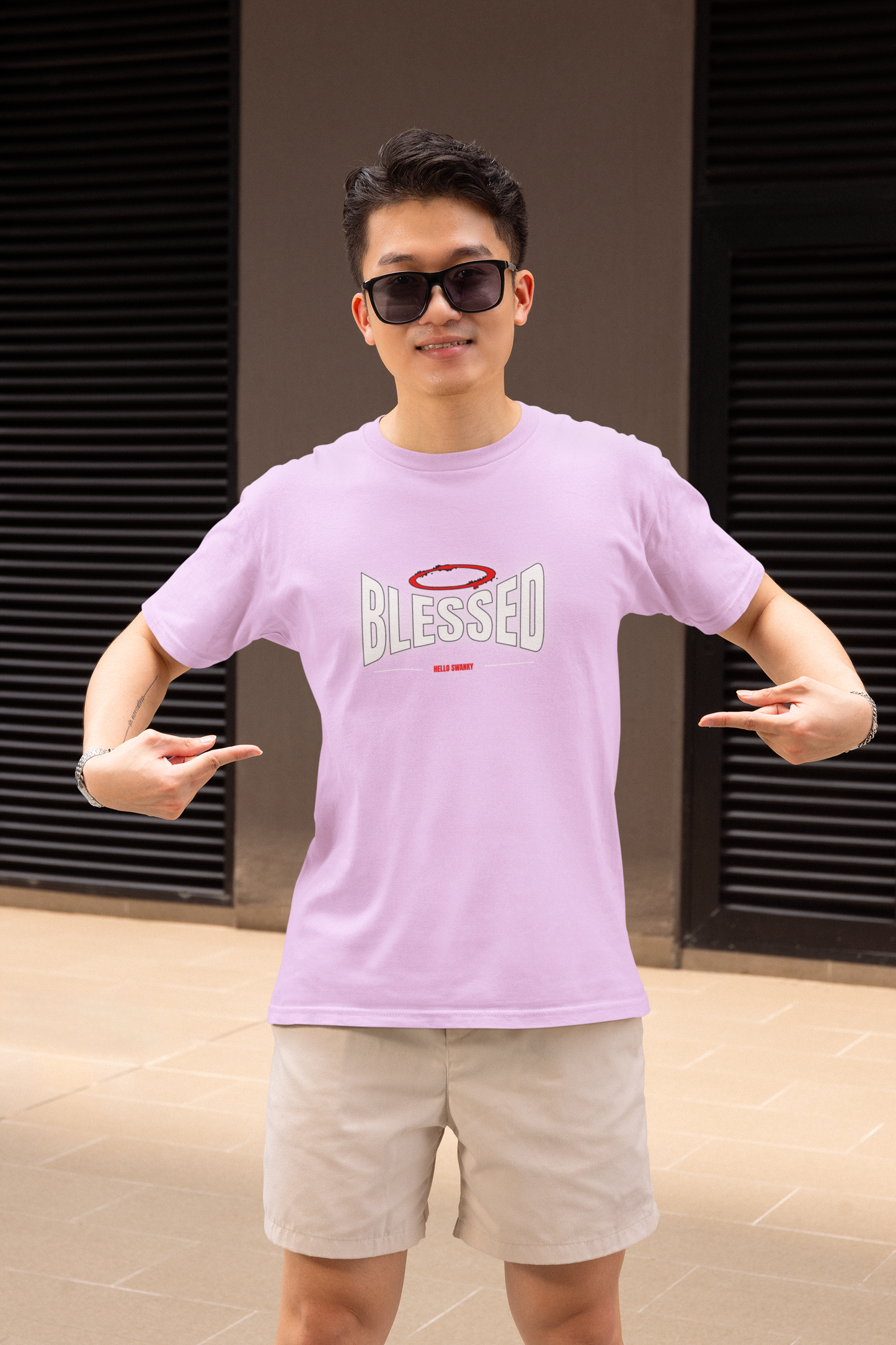Blessed Half Sleeve Lavender Round Neck T-Shirt for Men