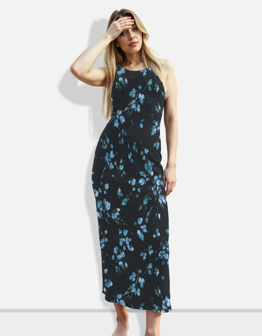 Midnight Frost Bloom Bodycon Dress for Women