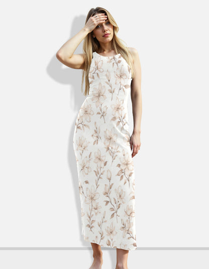 Ivory Bloom Bodycon Dress for Women Soft Floral Elegance