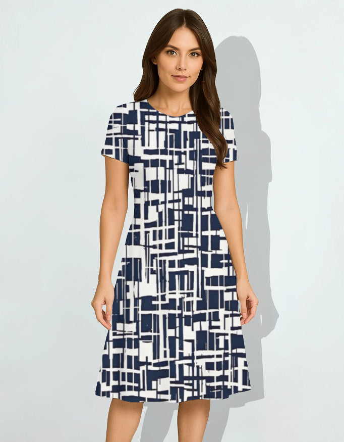 Urban Grid A-Line Dress for Women Chic Casual Party Outfit
