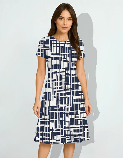 Urban Grid A-Line Dress for Women Chic Casual Party Outfit