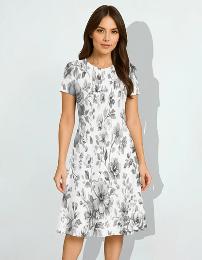 Silver Petal Whisper A-Line Dress for Women