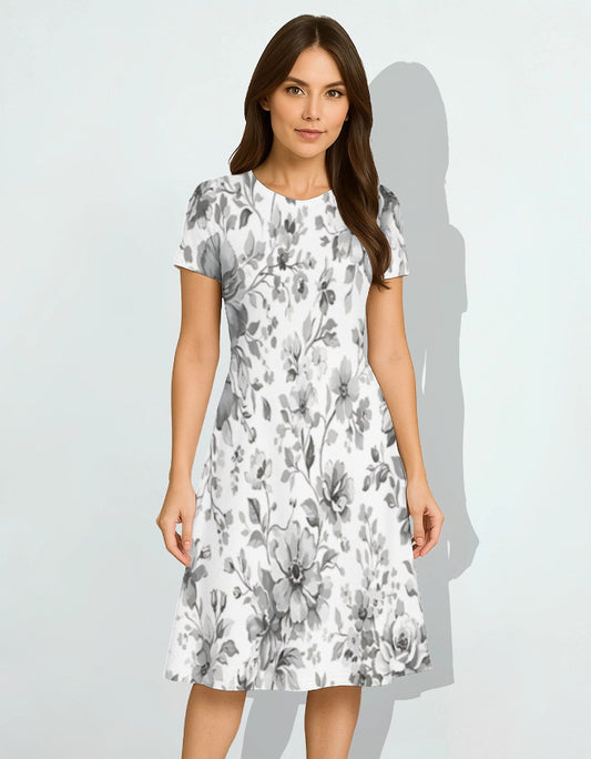 Silver Petal Whisper A-Line Dress for Women