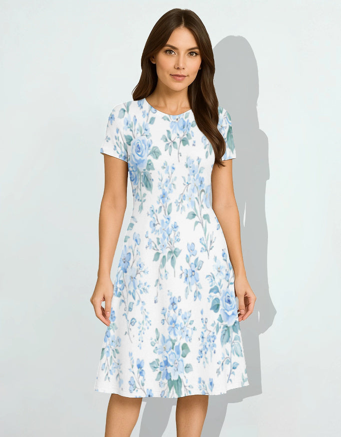 Blue Mist Blossom A-Line Dress for Women Chic & Feminine Fit
