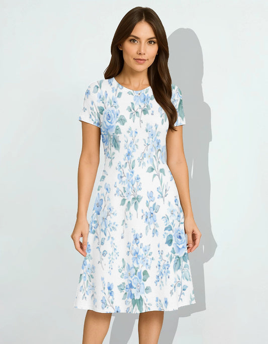 Blue Mist Blossom A-Line Dress for Women