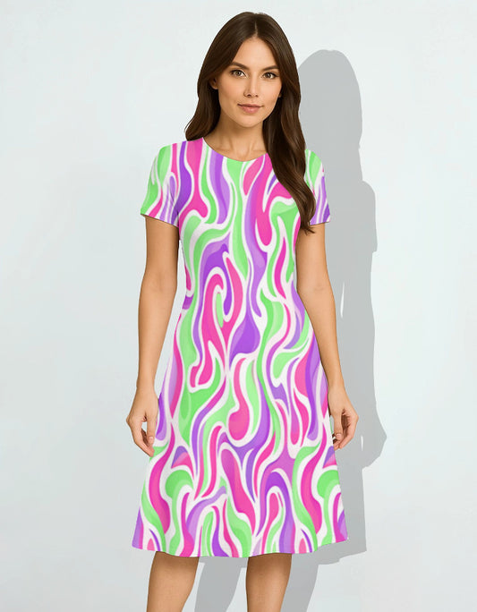 Vibrant Swirl A Line Dress for Women Chic Party Outfit Wear