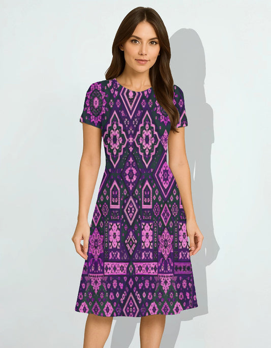 Royal Geo Print A-Line Dress for Women Elegant Casual Style