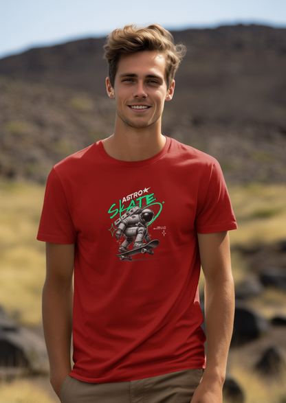 Skate Half Sleeve Maroon Round Neck T-Shirt for Trendy Design