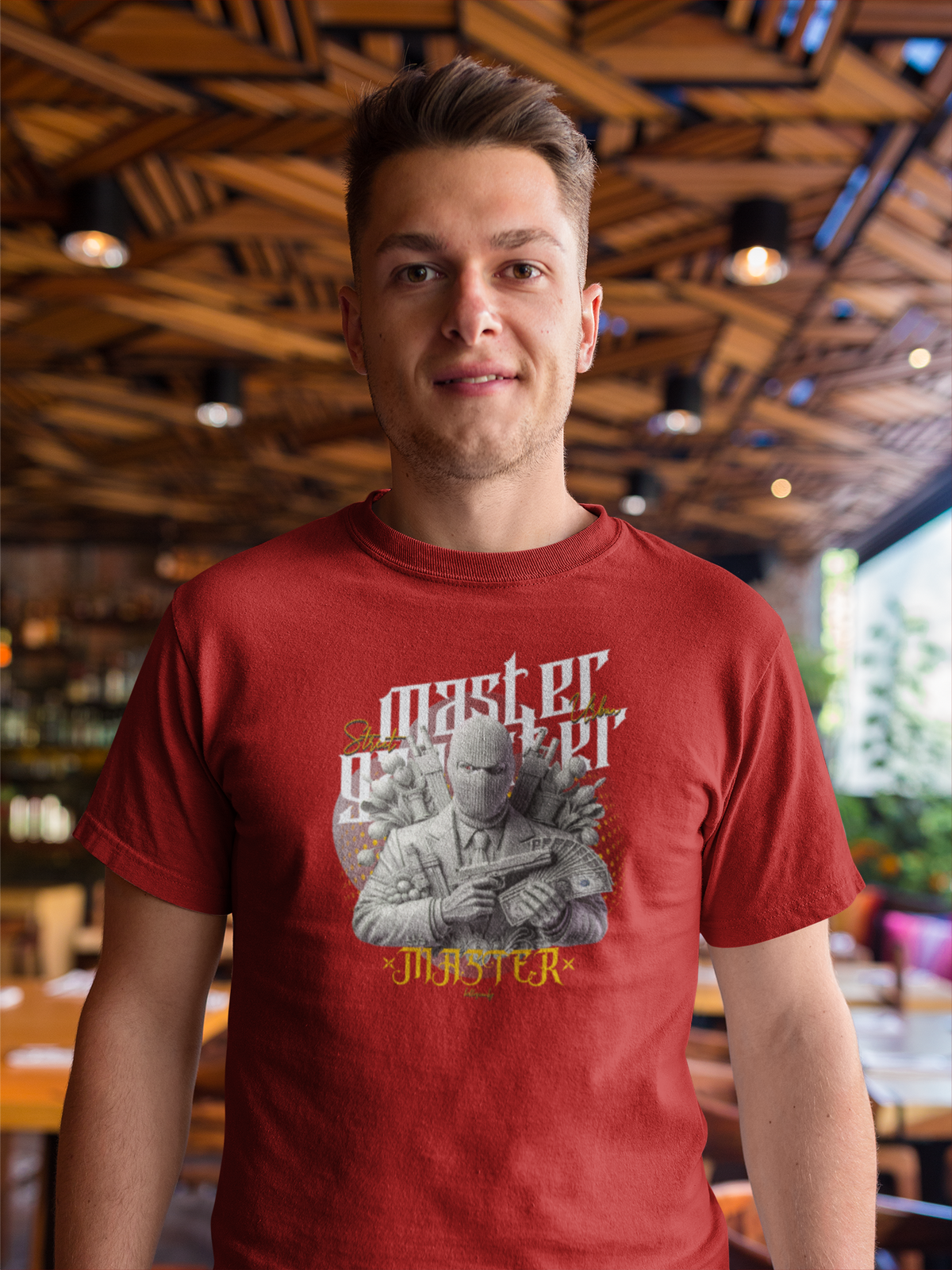 Master Gangster Sleeve Maroon Round Neck T-Shirt for Men Hello Swanky