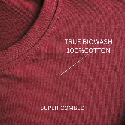 Self power is true half sleeve maroon round neck t-shirt for women by hello