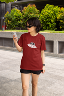 Being Alienated Half Sleeve Maroon Round Neck T-Shirt for Women by Hello Swanky