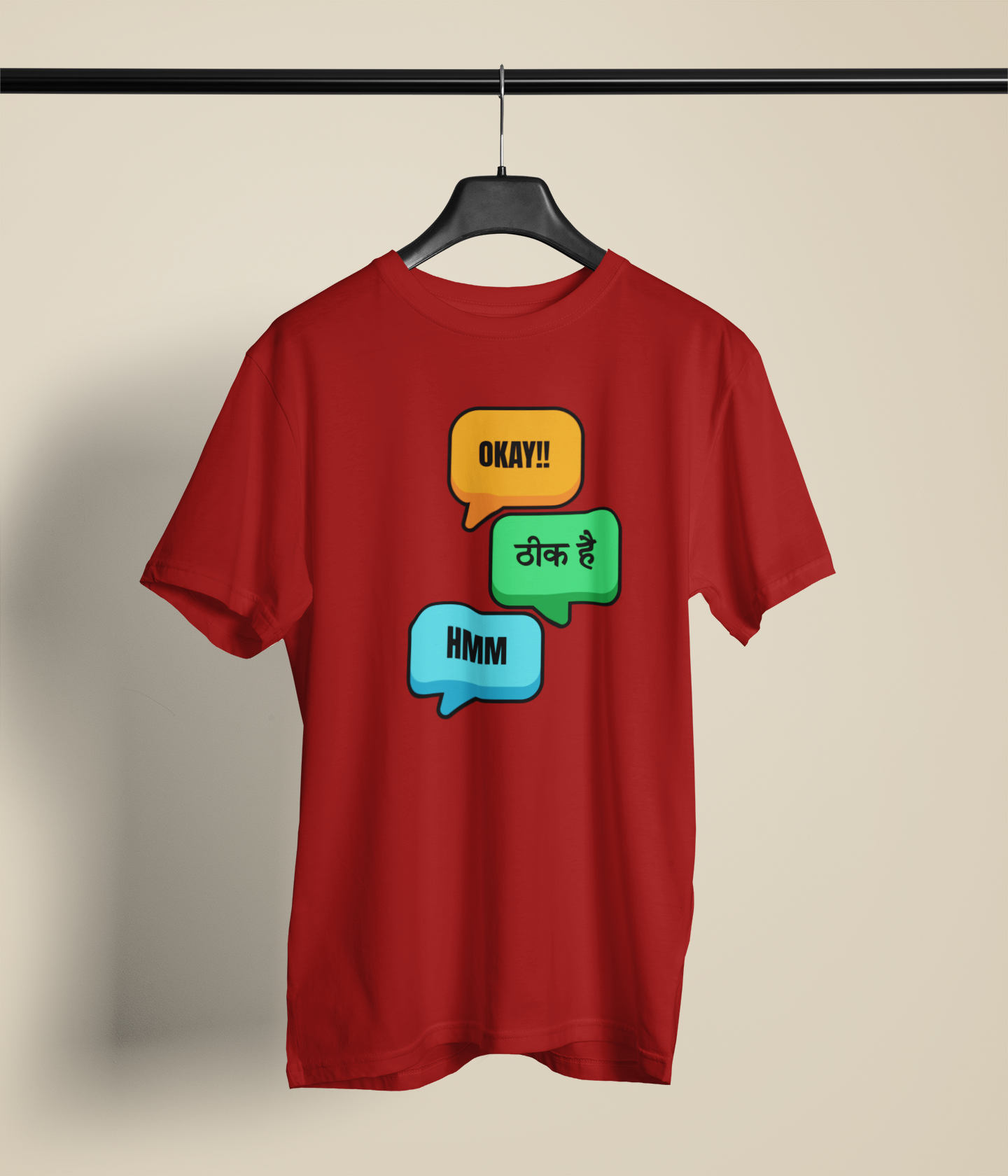 OK & Hmm Unisex Maroon Round Neck T-Shirt | Desi Graphic