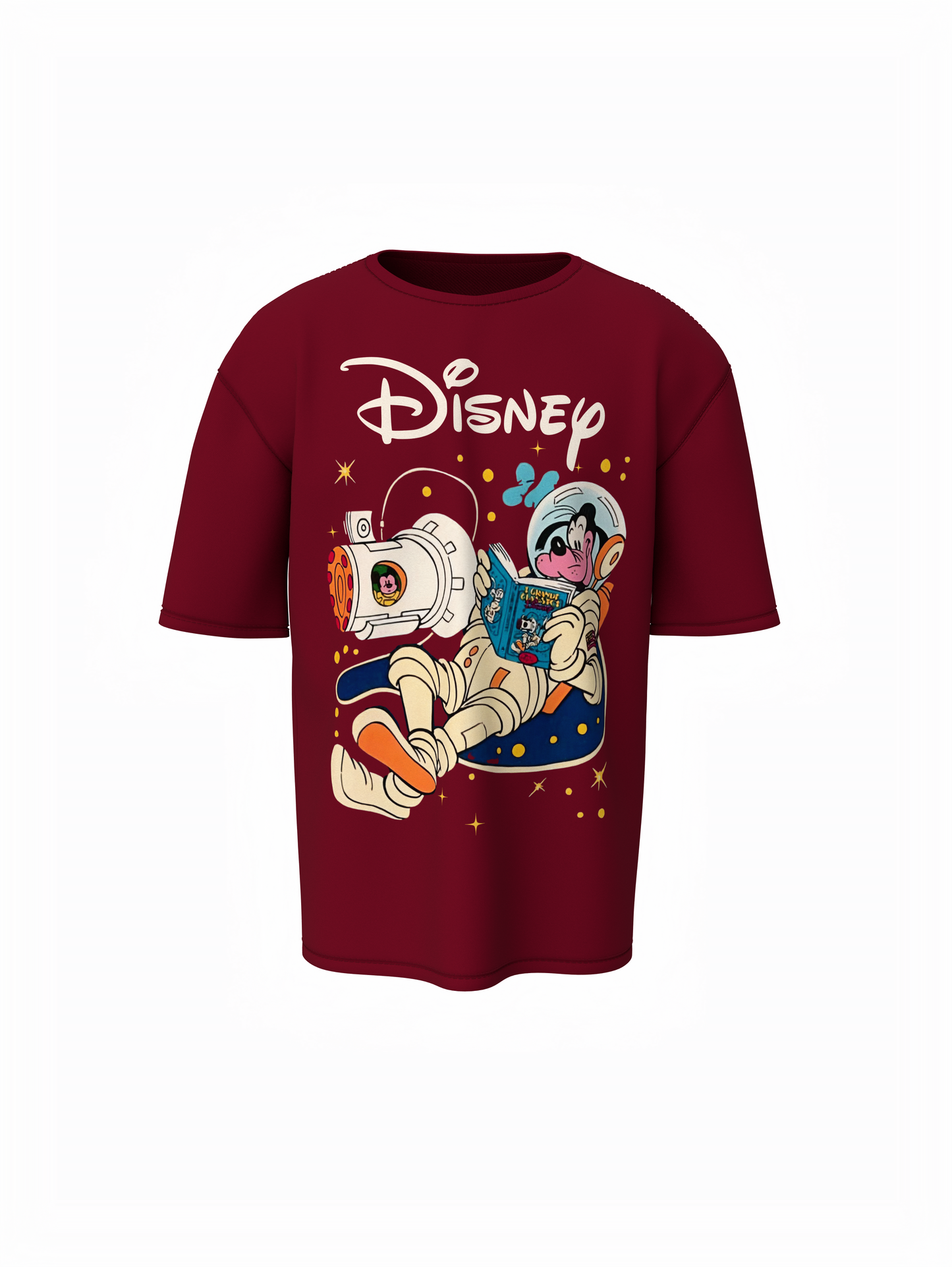 Goofy Cartoon Graphic Unisex Maroon Oversized T-Shirt