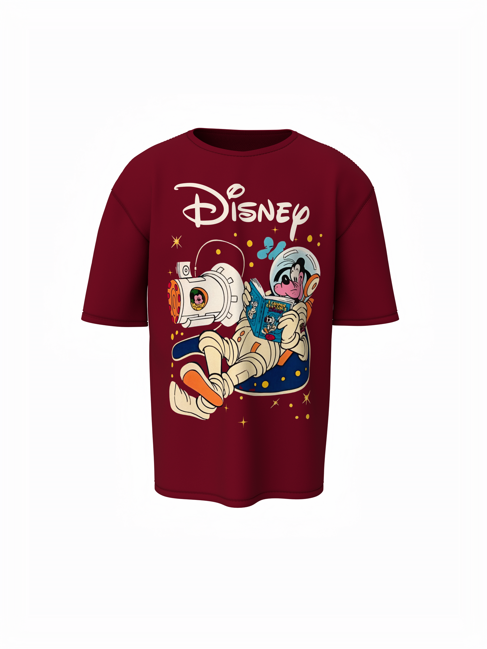 Goofy Cartoon Graphic Unisex Maroon Oversized T-Shirt