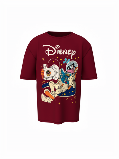 Goofy Cartoon Graphic Unisex Maroon Oversized T-Shirt