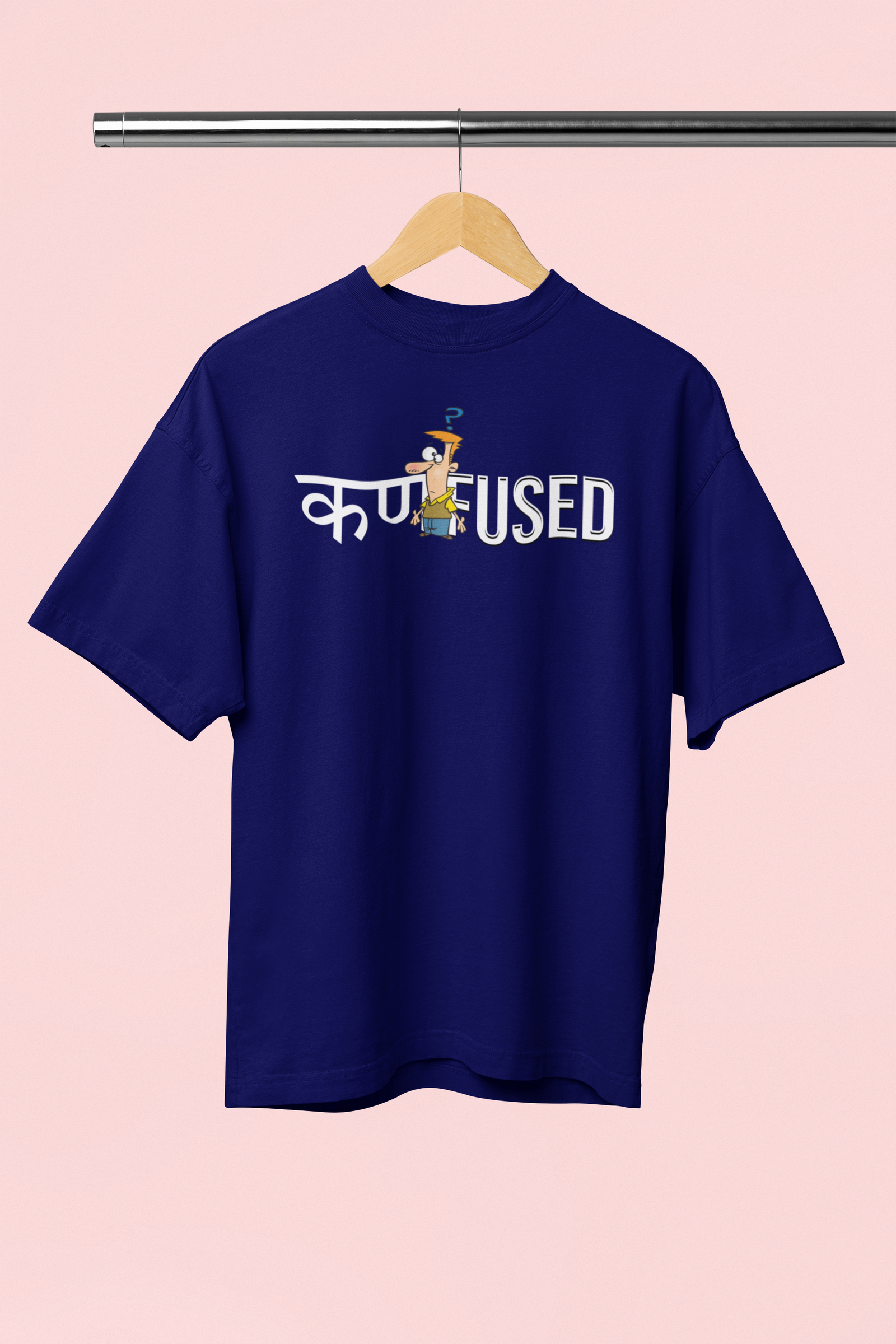 Confused Navy Blue Oversized Unisex T-Shirt Marathi Design