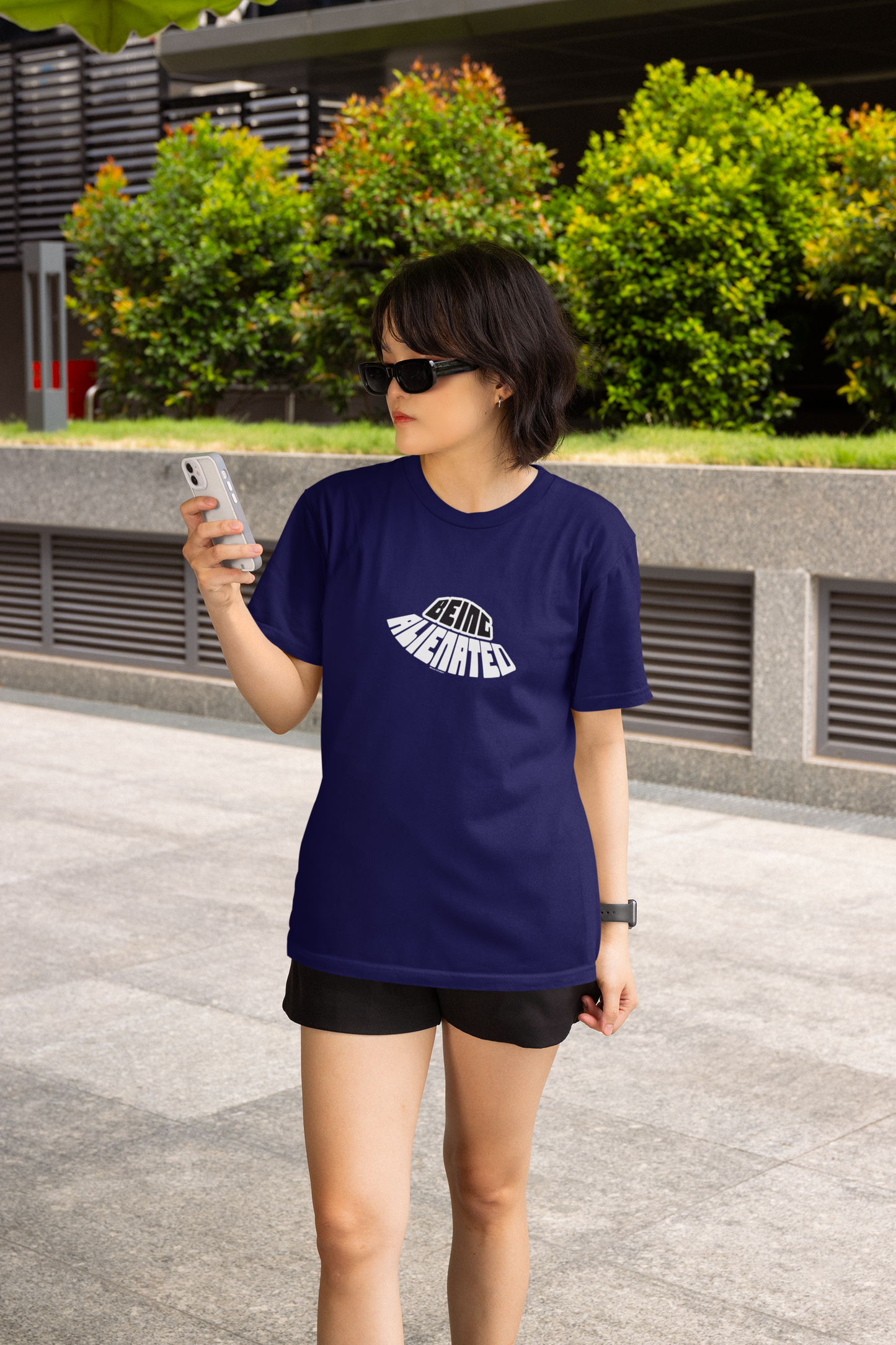 Being Alienated Navy Blue Half Sleeve Round Neck T-Shirt