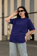 Navy Blue Half Sleeve Oversized Plain T-Shirt for Women by Hello Swanky