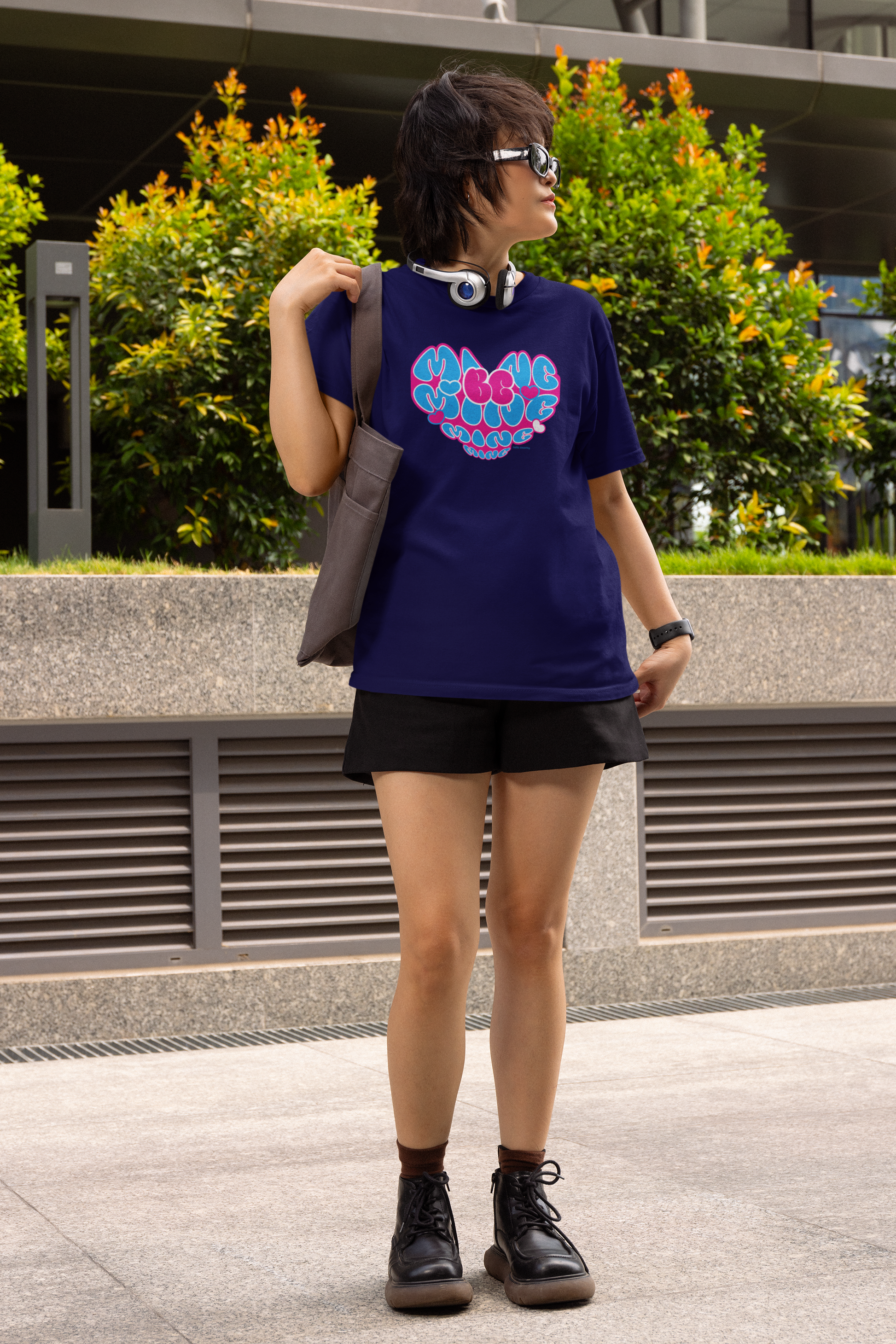 Mine be half sleeve navy blue round neck t-shirt for women by hello swanky - s