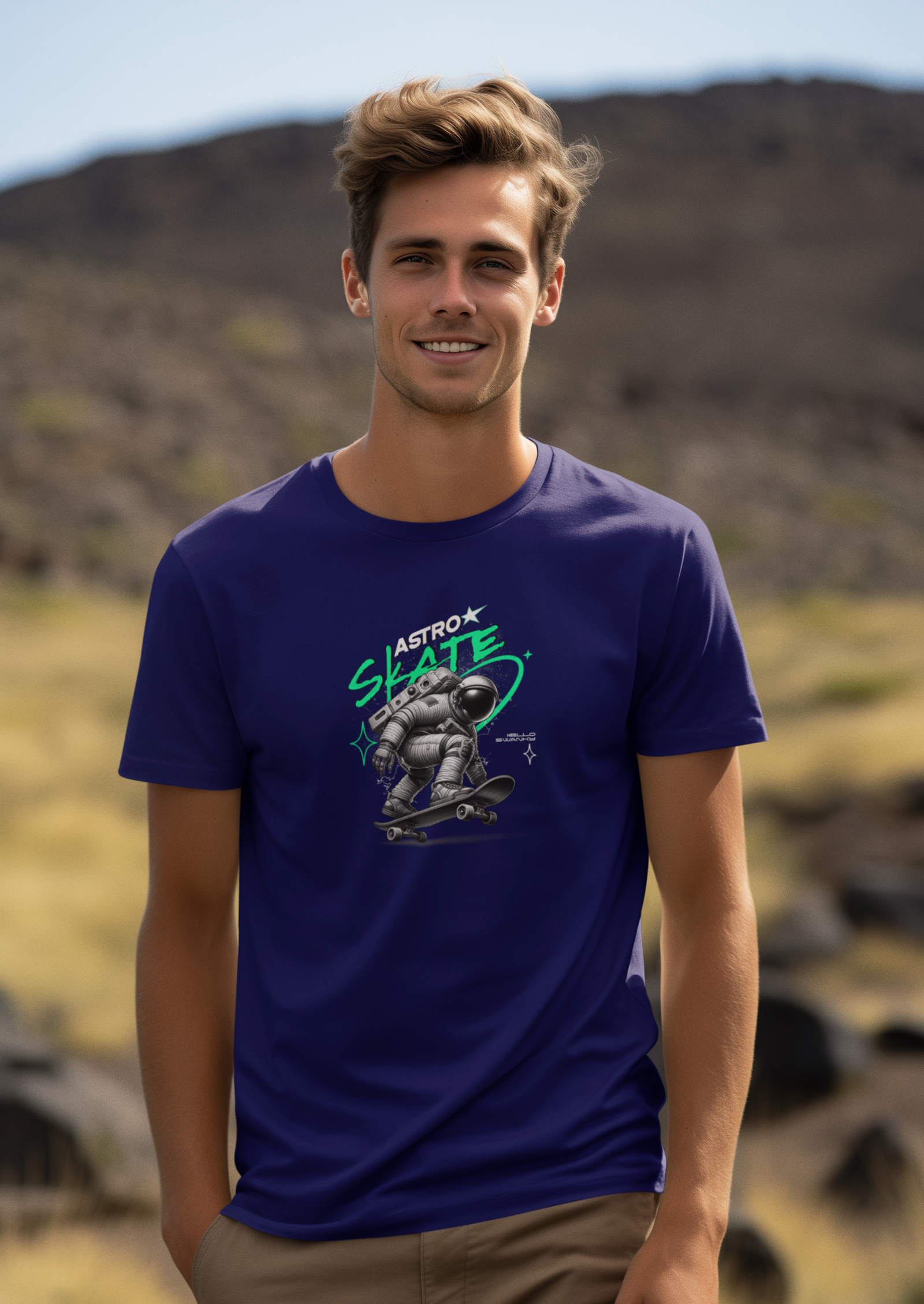Skate Half Sleeve Navy Blue Round Neck T-Shirt for Trendy Design