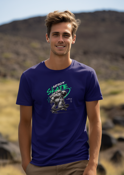Skate Half Sleeve Navy Blue Round Neck T-Shirt for Trendy Design
