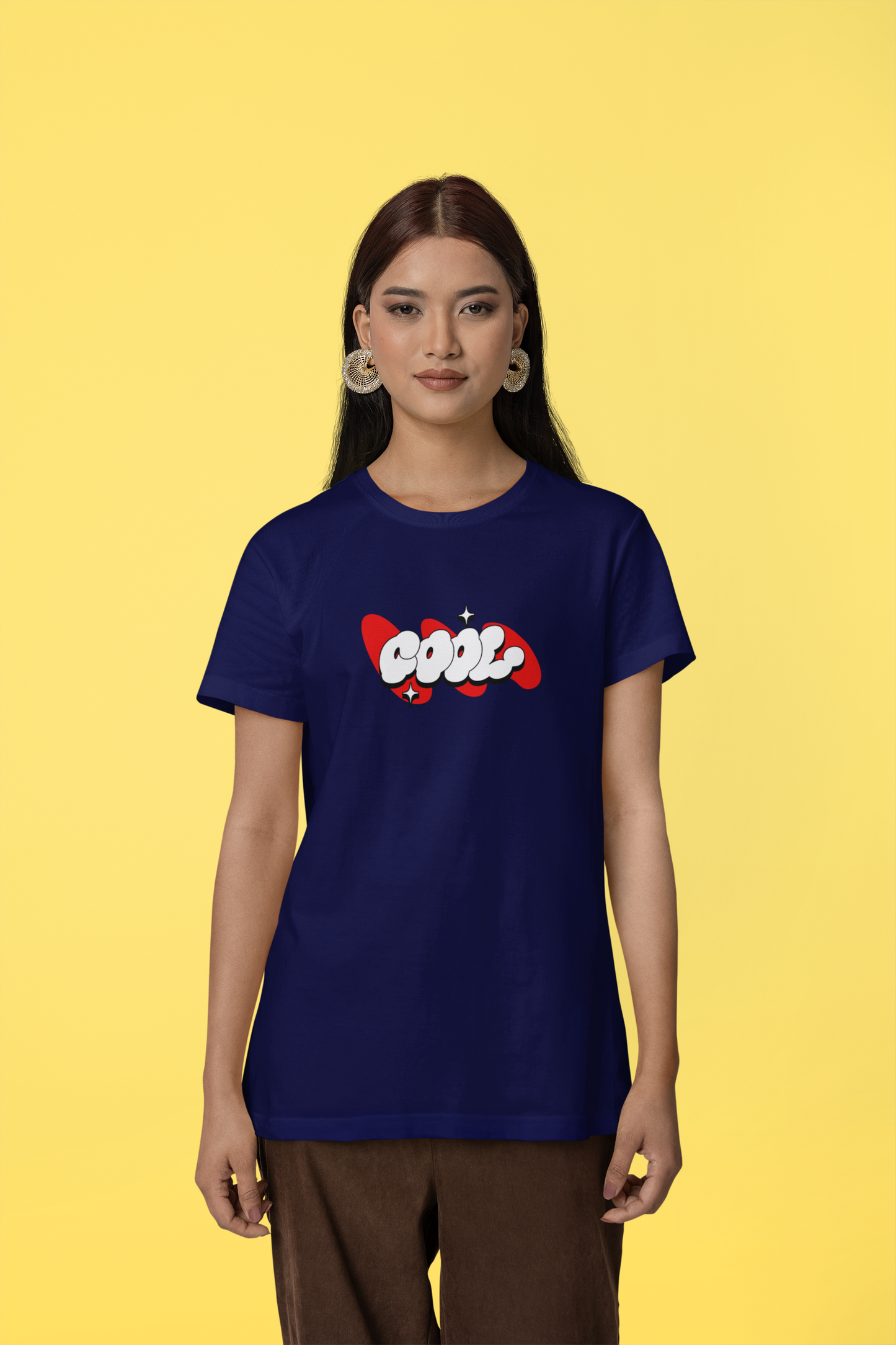 Cool Stars Half Sleeve Navy Blue Round Neck T-Shirt for Women