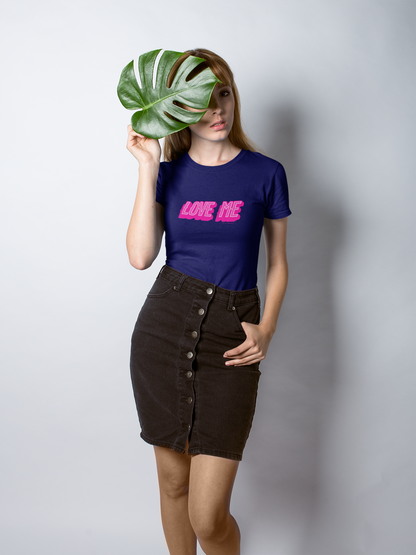 Love me half sleeve navy blue round neck t-shirt for women by hello swanky - s