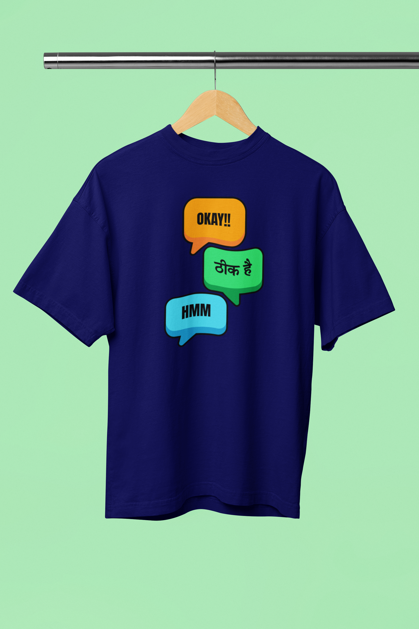 Okay Thik hai Graphic Desi Navy Blue Oversized Unisex T-Shirt