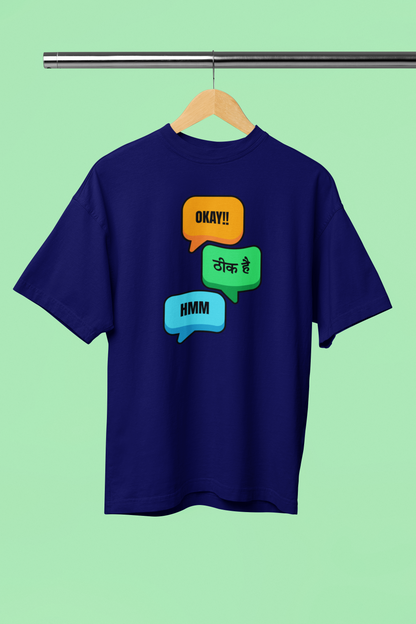 Okay Thik hai Graphic Desi Navy Blue Oversized Unisex T-Shirt