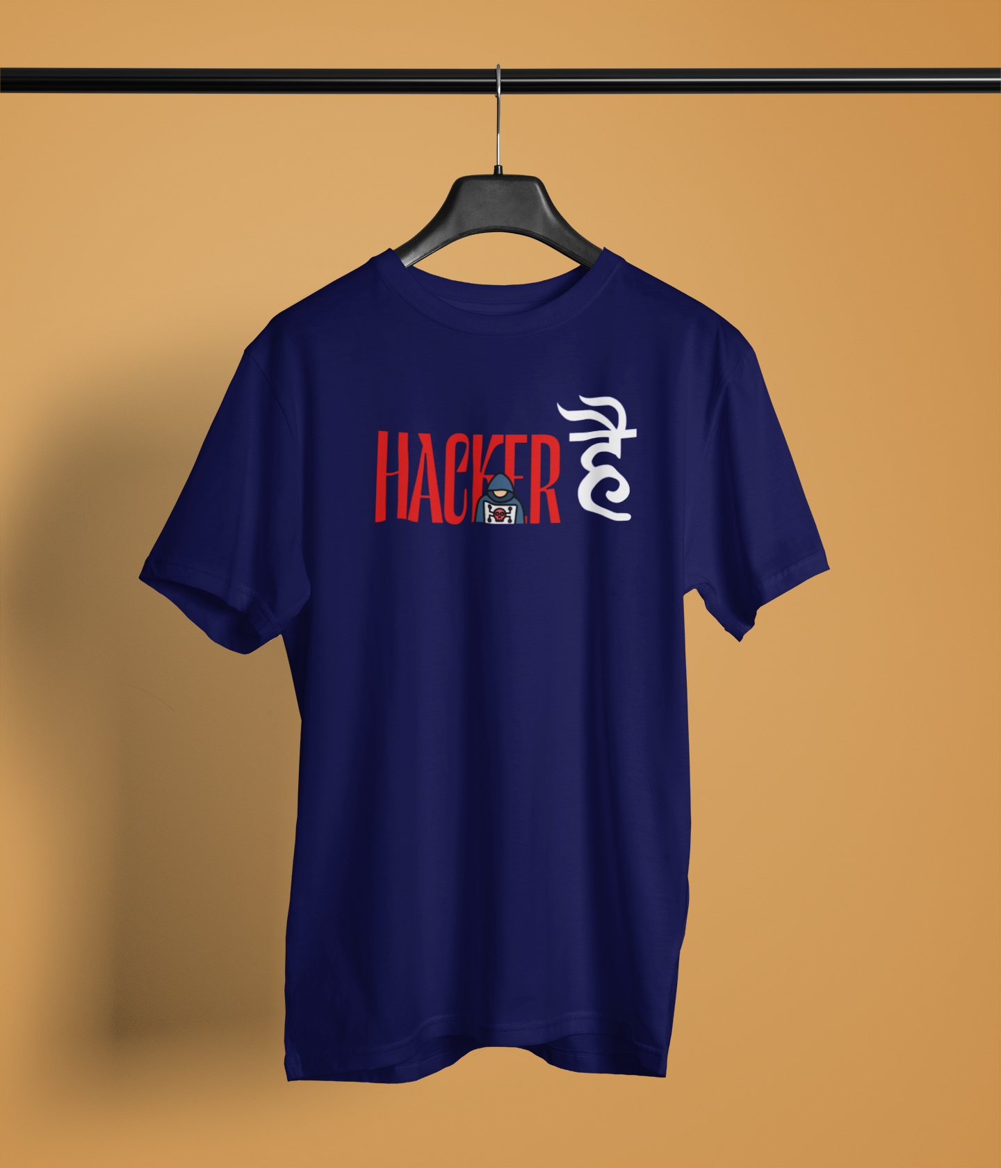 Hacker Hai Unisex Navy Blue Round Neck T-Shirt | Desi Graphic