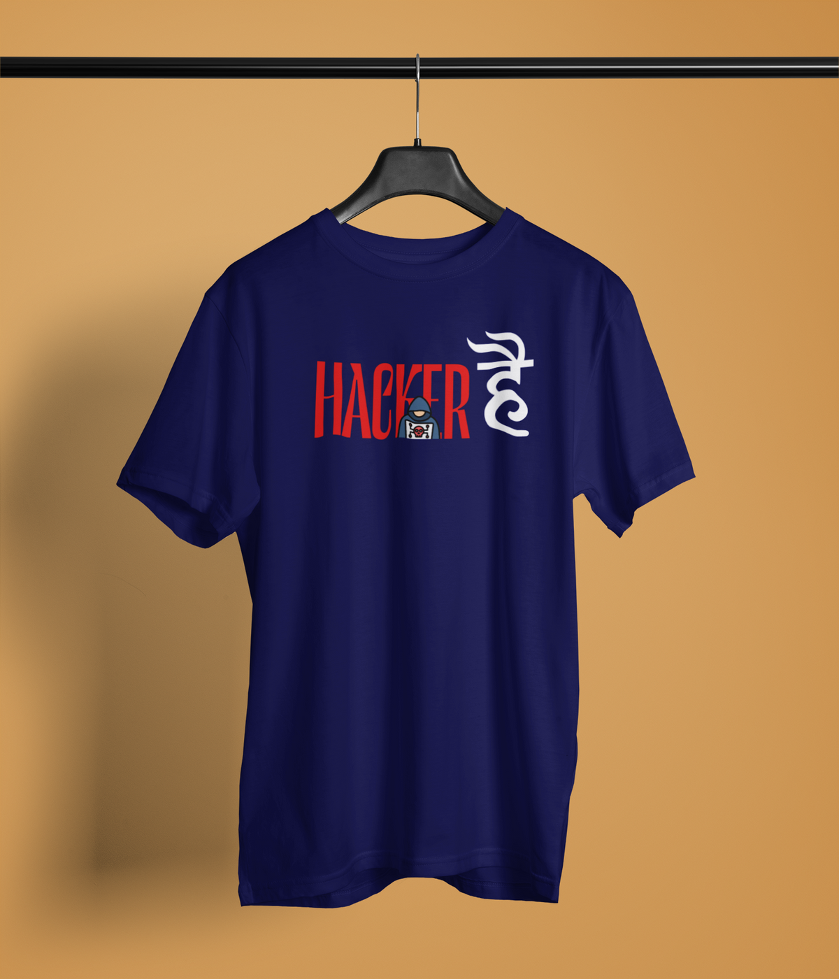 Hacker Hai Unisex Navy Blue Round Neck T-Shirt | Desi Graphic