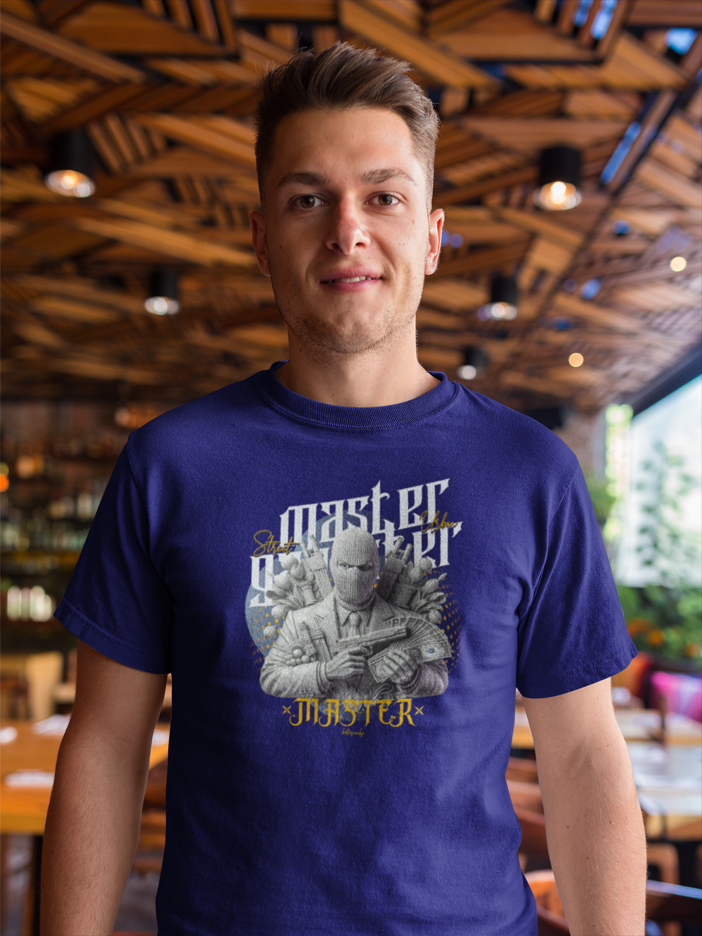 Master Gangster Sleeve Navy Blue Round Neck T-Shirt
