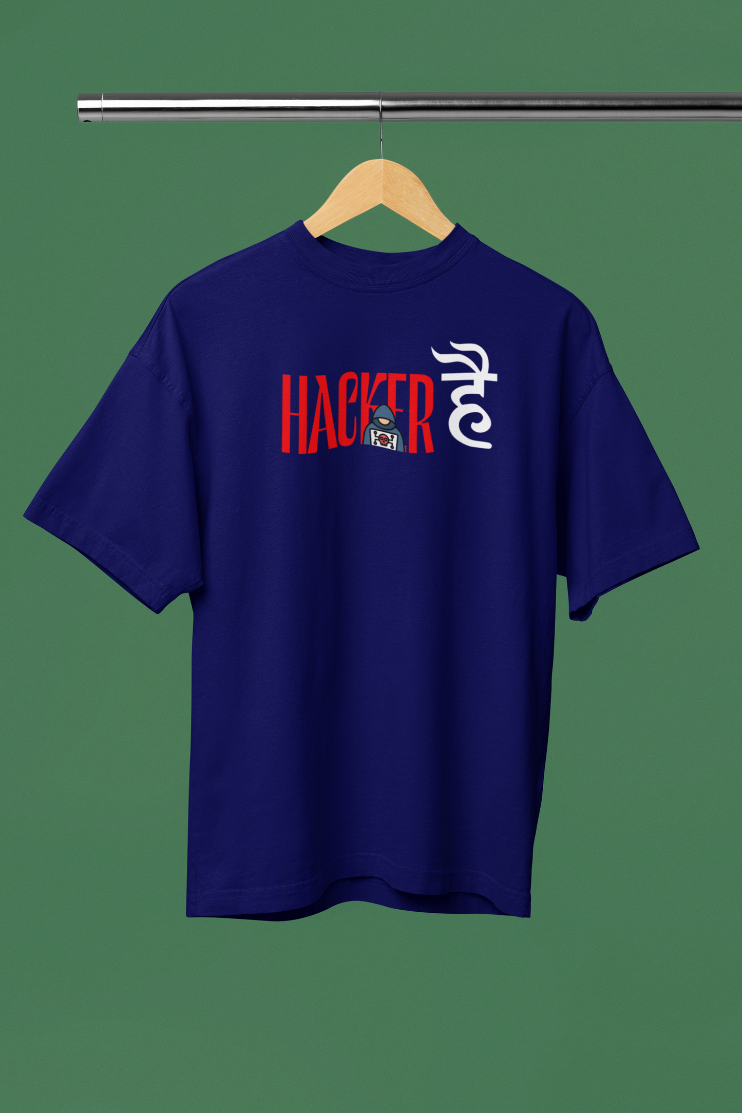 Haker Hai Graphic Navy Blue Oversized Unisex T-Shirt | Desi Graphic
