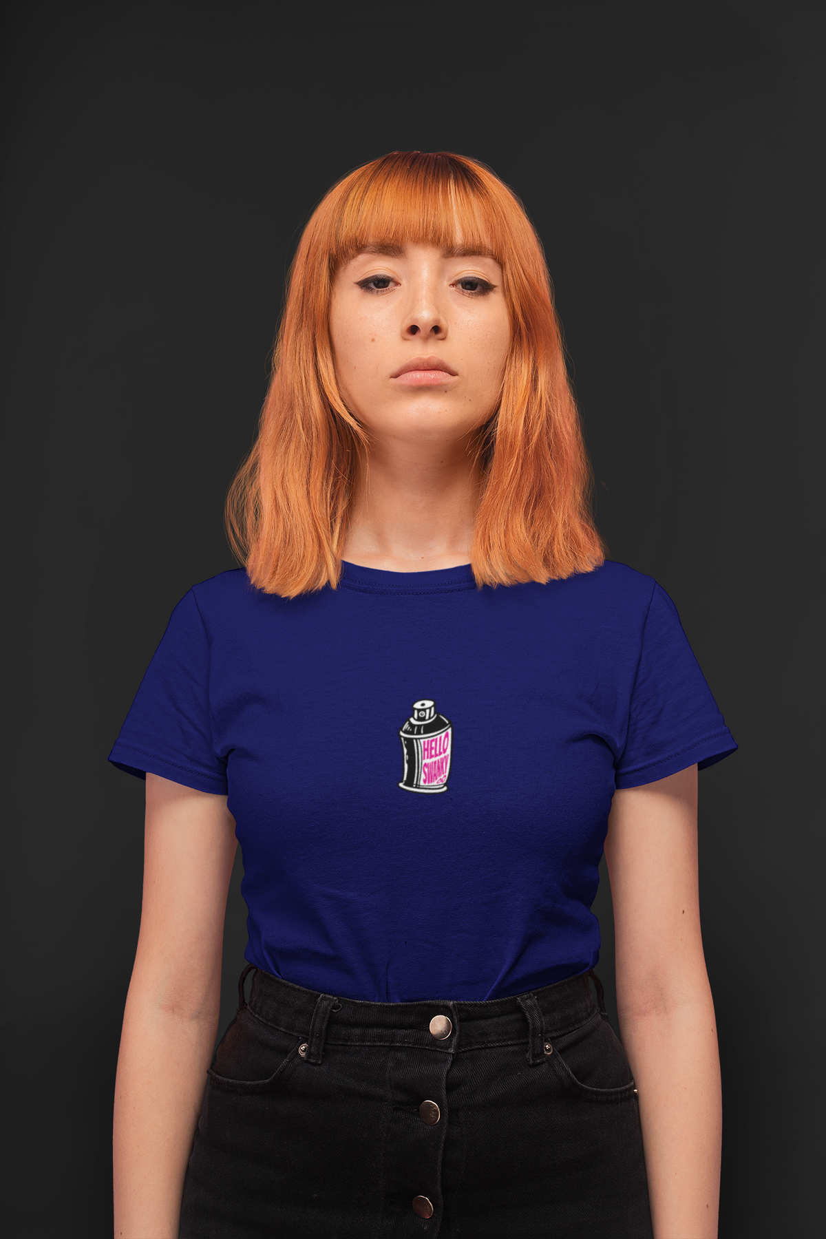 HS Spre Half Sleeve Navy Blue Round Neck T-Shirt for Women by Hello Swanky