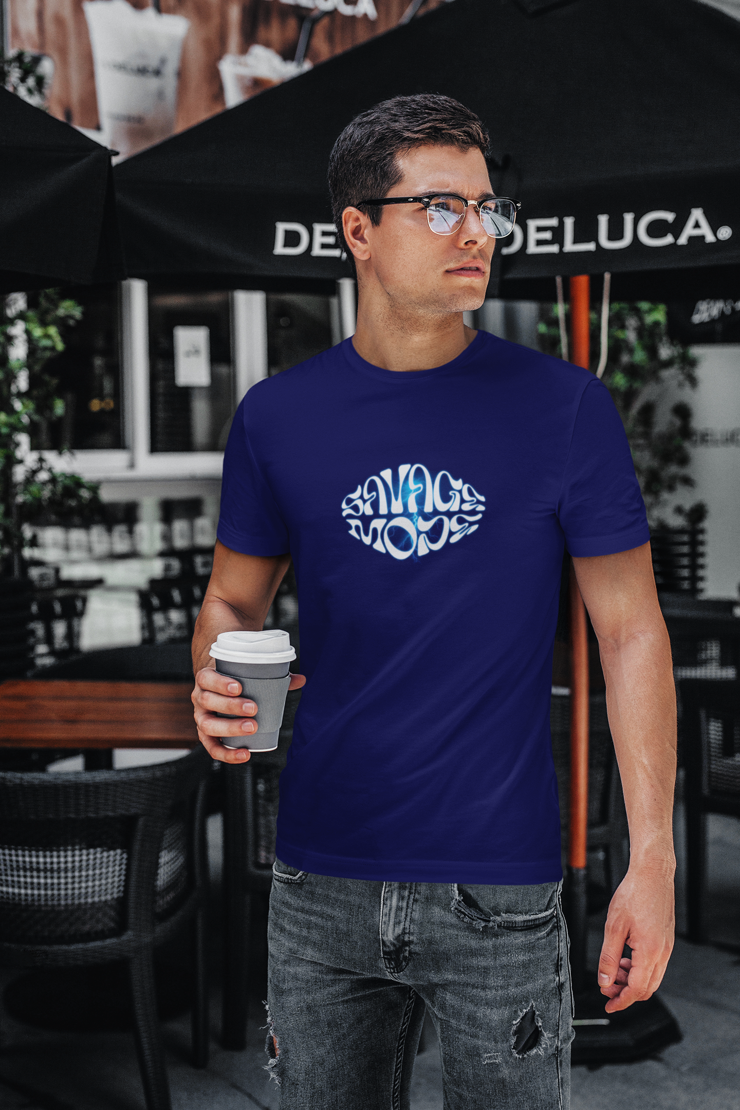 Savage Mode Half Sleeve Navy Blue Round Neck T-Shirt for Men Style
