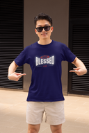 Blessed Half Sleeve Navy Blue Round Neck T-Shirt for Men by Hello Swanky