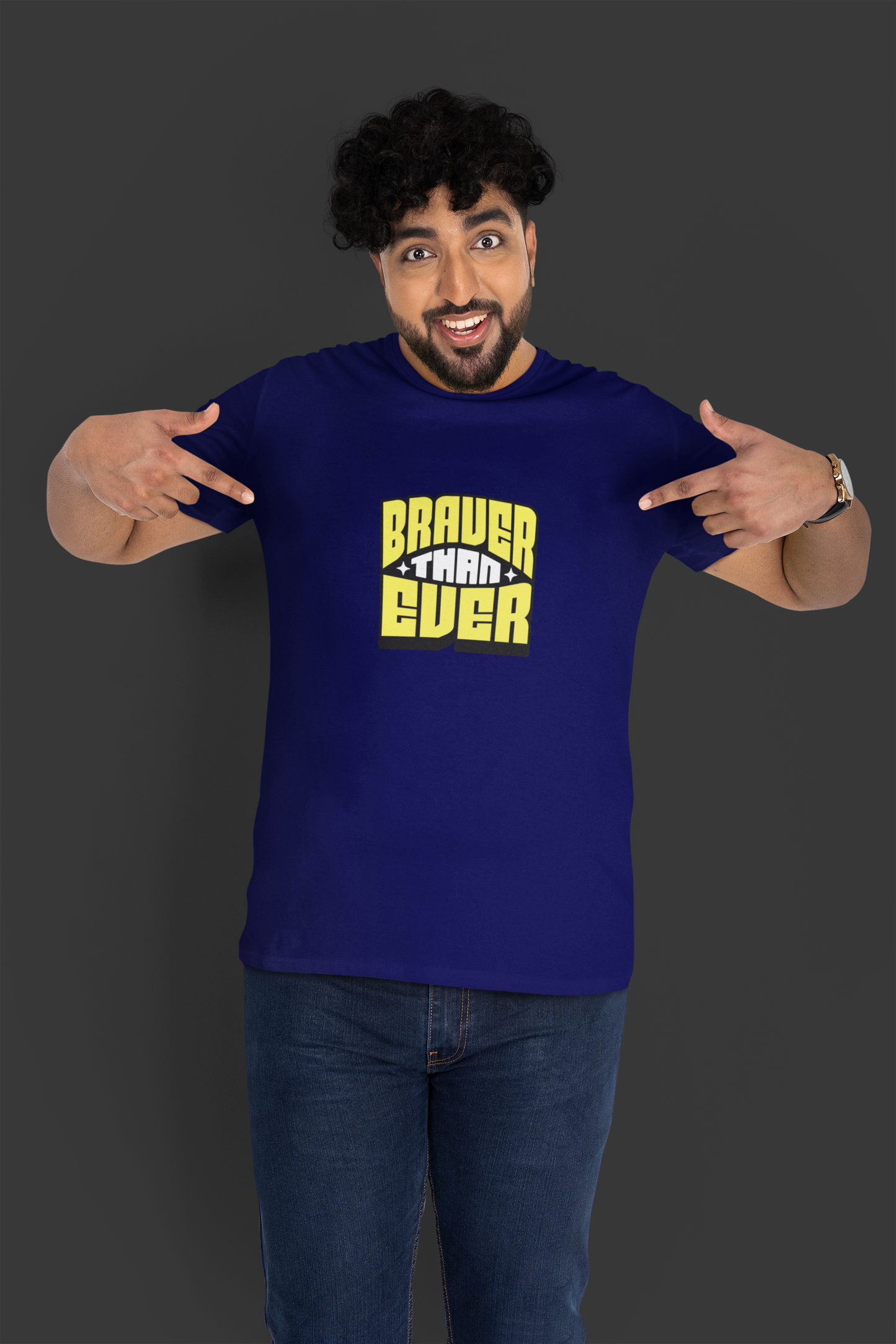 Braver Than Ever Navy Blue Half Sleeve Round Neck T-Shirt