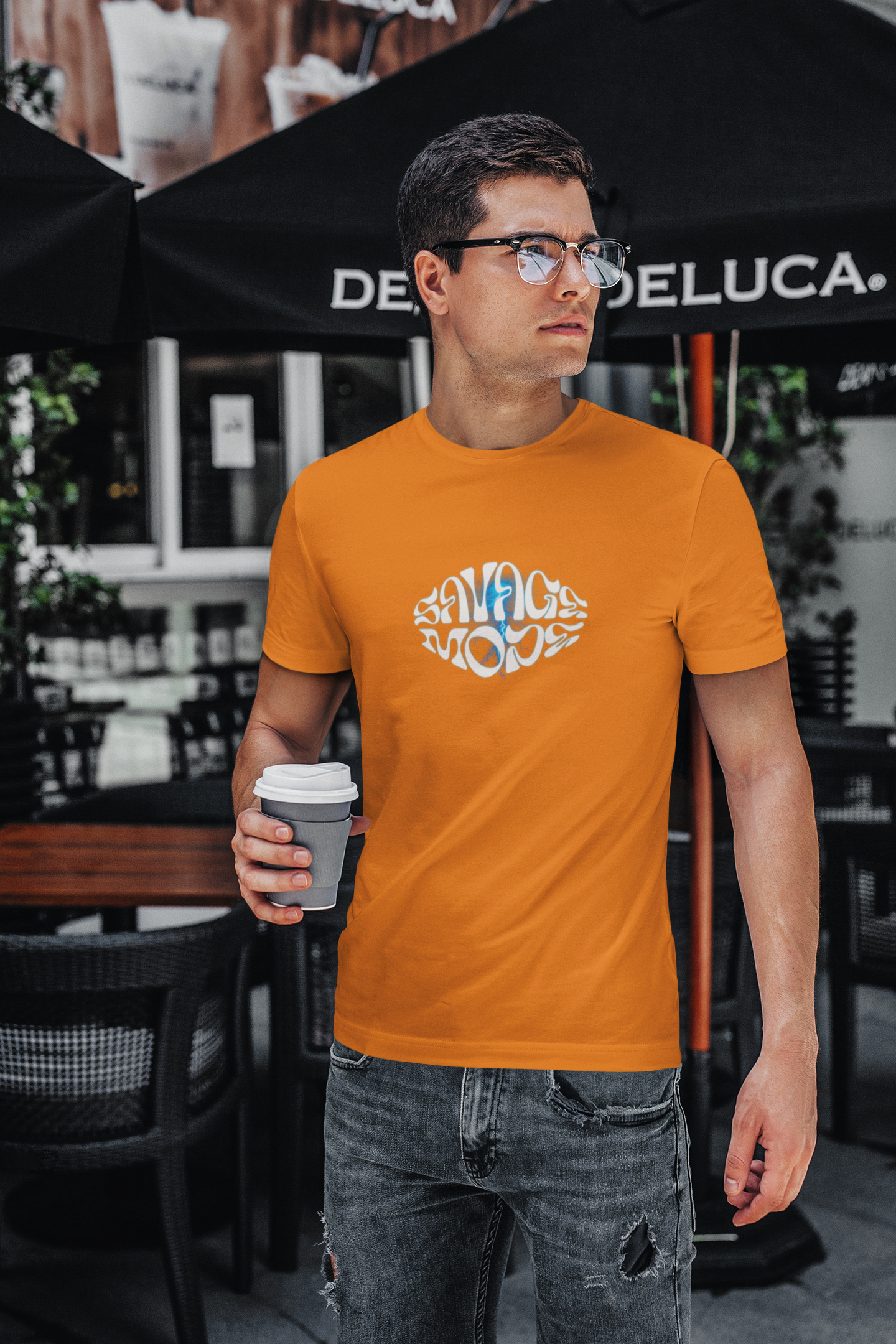 Savage Mode Half Sleeve Orange Round Neck T-Shirt for Men Style