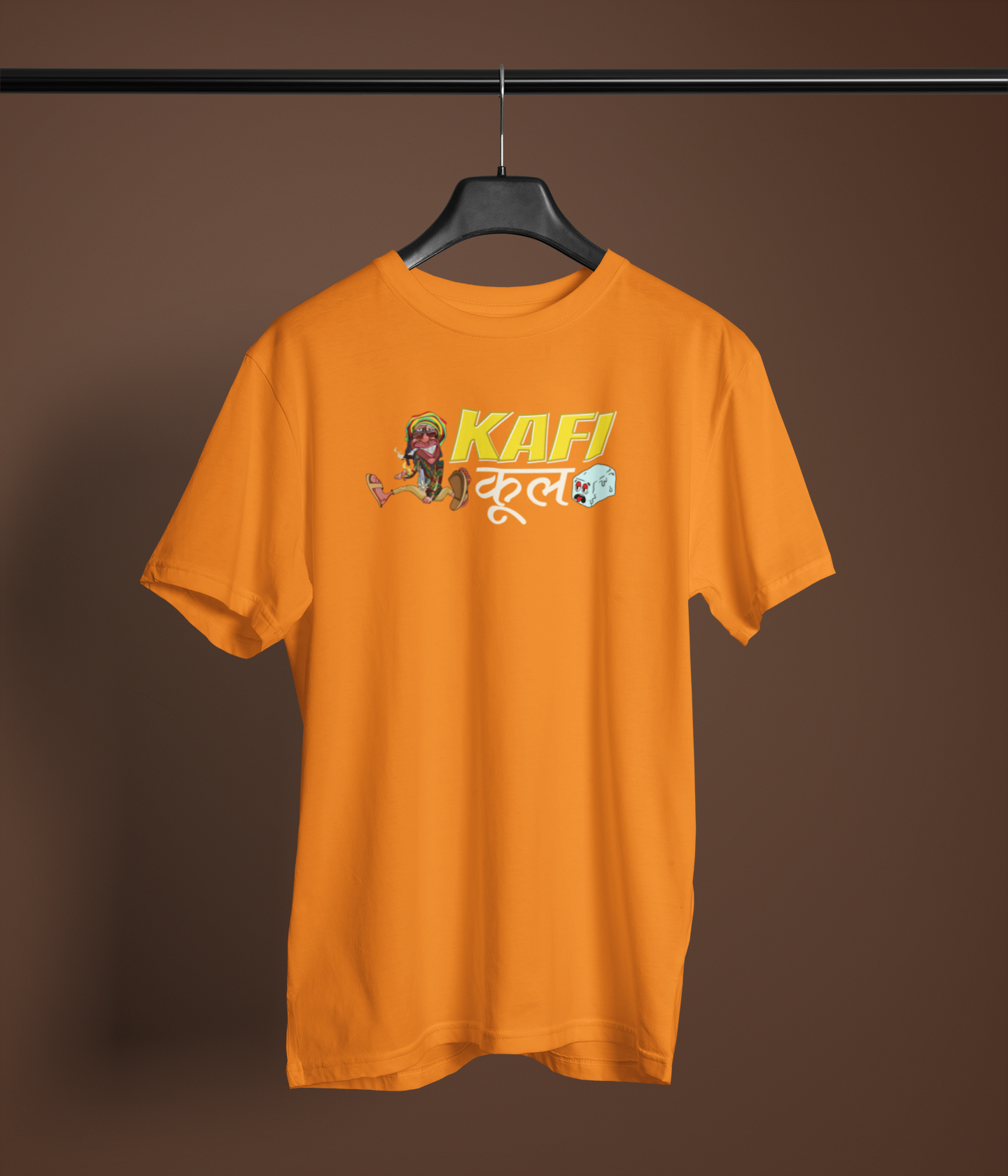 Kafi Lazy Unisex Orange Round Neck T-Shirt | Desi Graphic