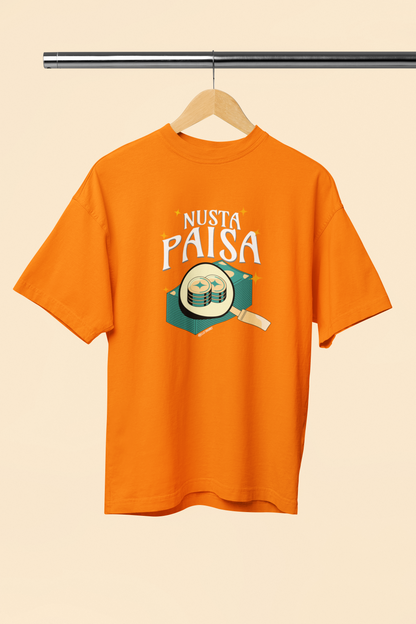 Nusta Paisa Graphic Orange Oversized Unisex T-Shirt