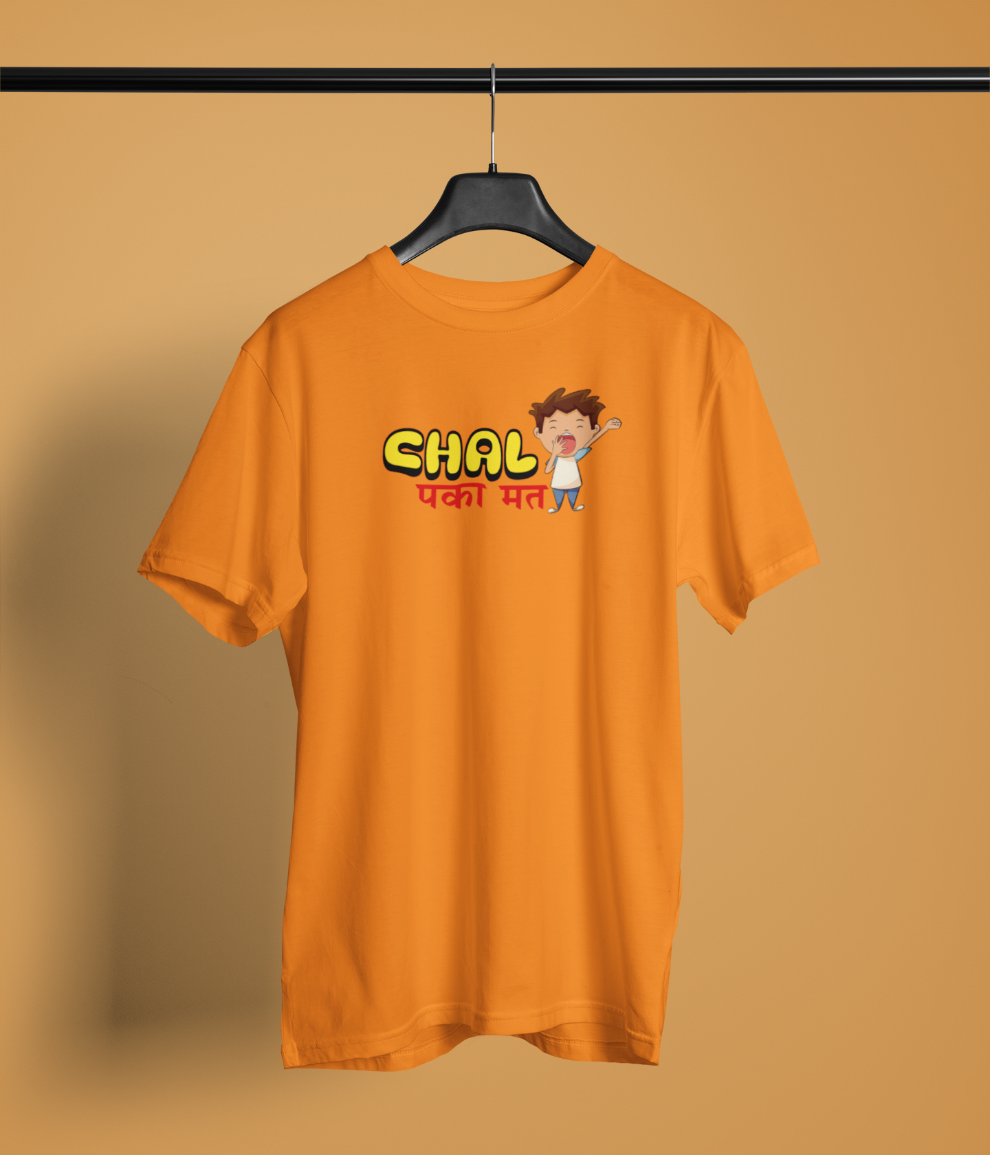 Chal Paka Mat Orange Round Neck T-Shirt Desi Graphic